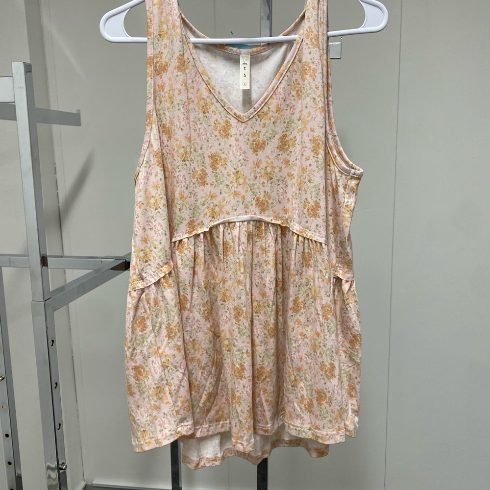 MTS Floral Tank Top - Pink and Cream